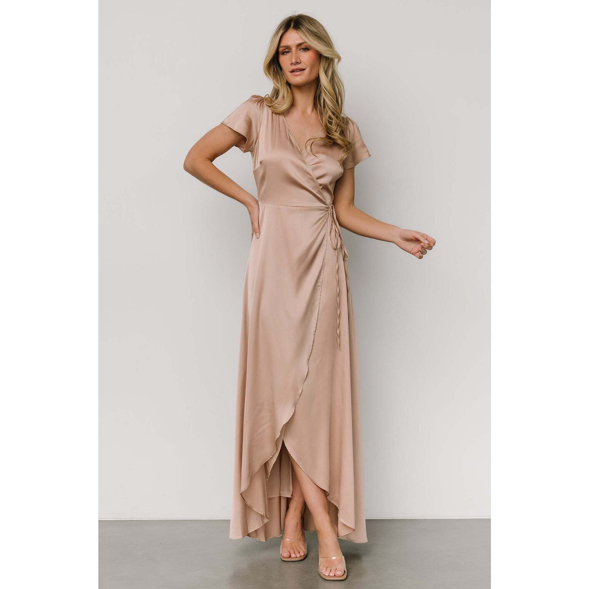 Baltic Born Krystal Satin Wrap Gown | Champagne Size Xlxl